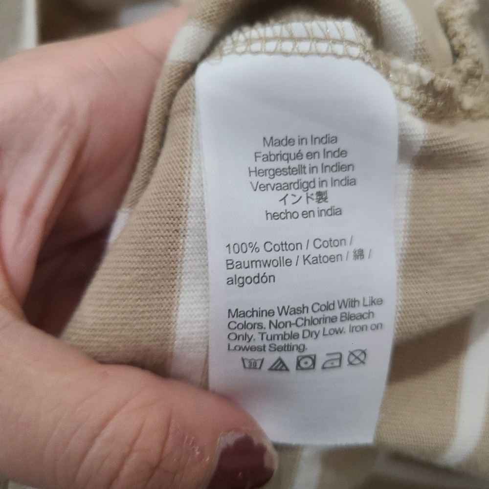 J. Crew Tan Striped Gold Button Preppy Old Money Long Sleeved Top - Picture 5 of 5